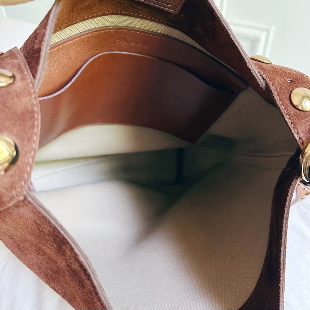 NWT Madewell essential suede bucket tote bag soft mahogany brown suede leather - Picture 11 of 16